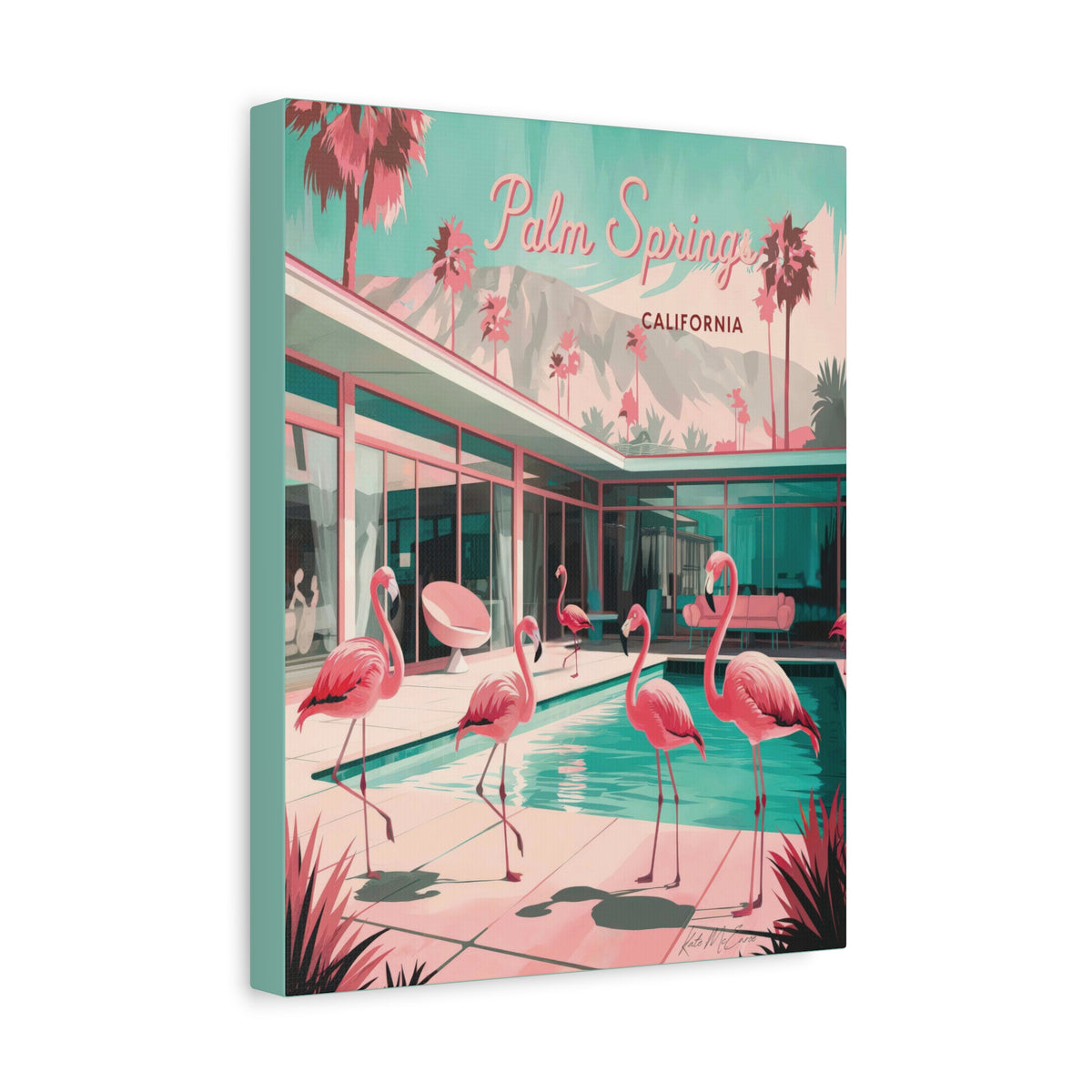 Palm Springs Flamingo Mid Century Modern Canvas Wall Art