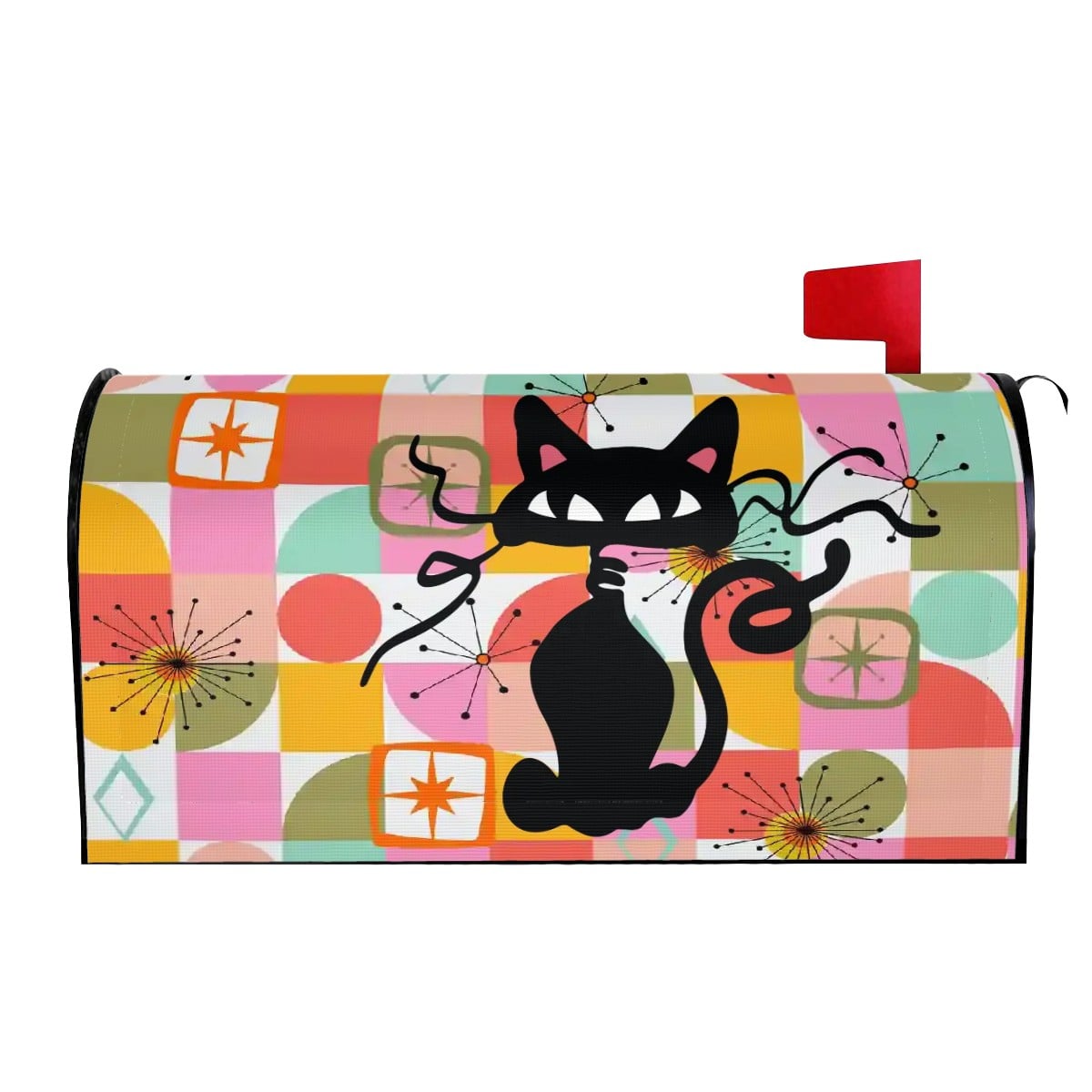 Retro Atomic Cat Kitschy MCM Magnetic Mailbox Cover