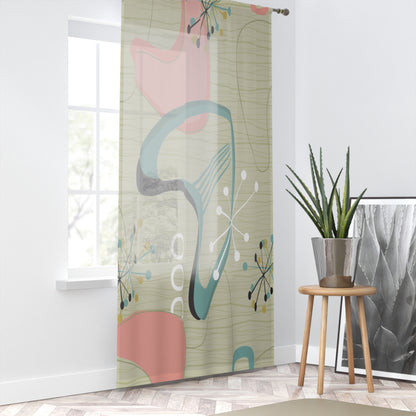 Atomic Boomerang Mid Century Modern Retro Sheer Window Curtain
