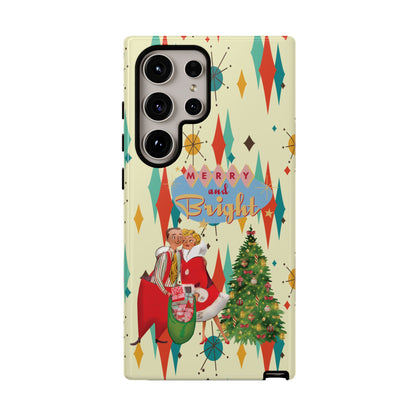 Merry and Bright Retro Christmas iPhone Case, 1950s Kitsch Mid Century Modern Holiday Cover, Atomic Starburst Vintage Phone Accessory