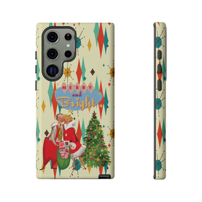 Merry and Bright Retro Christmas iPhone Case, 1950s Kitsch Mid Century Modern Holiday Cover, Atomic Starburst Vintage Phone Accessory