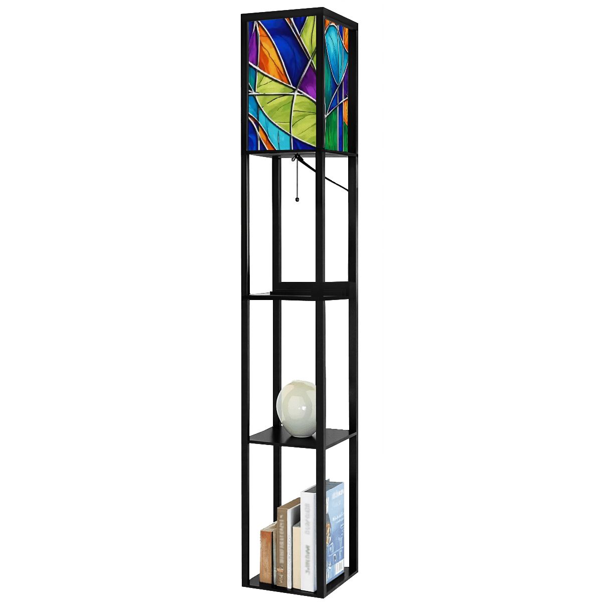 Mid Century Modern Faux Stained Glass Floor Lamp With Shelf