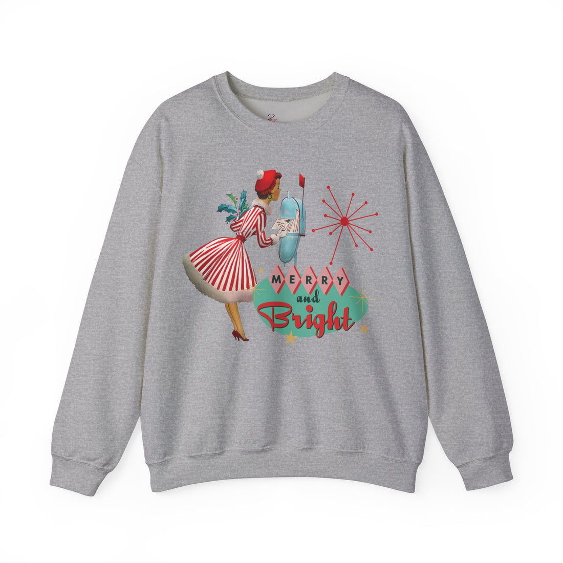 Retro Kitsch Merry and Bright Christmas Sweatshirt, Mid Century Modern 50s Vintage Style Unisex Heavy Blend™ Crewneck Sweatshirt