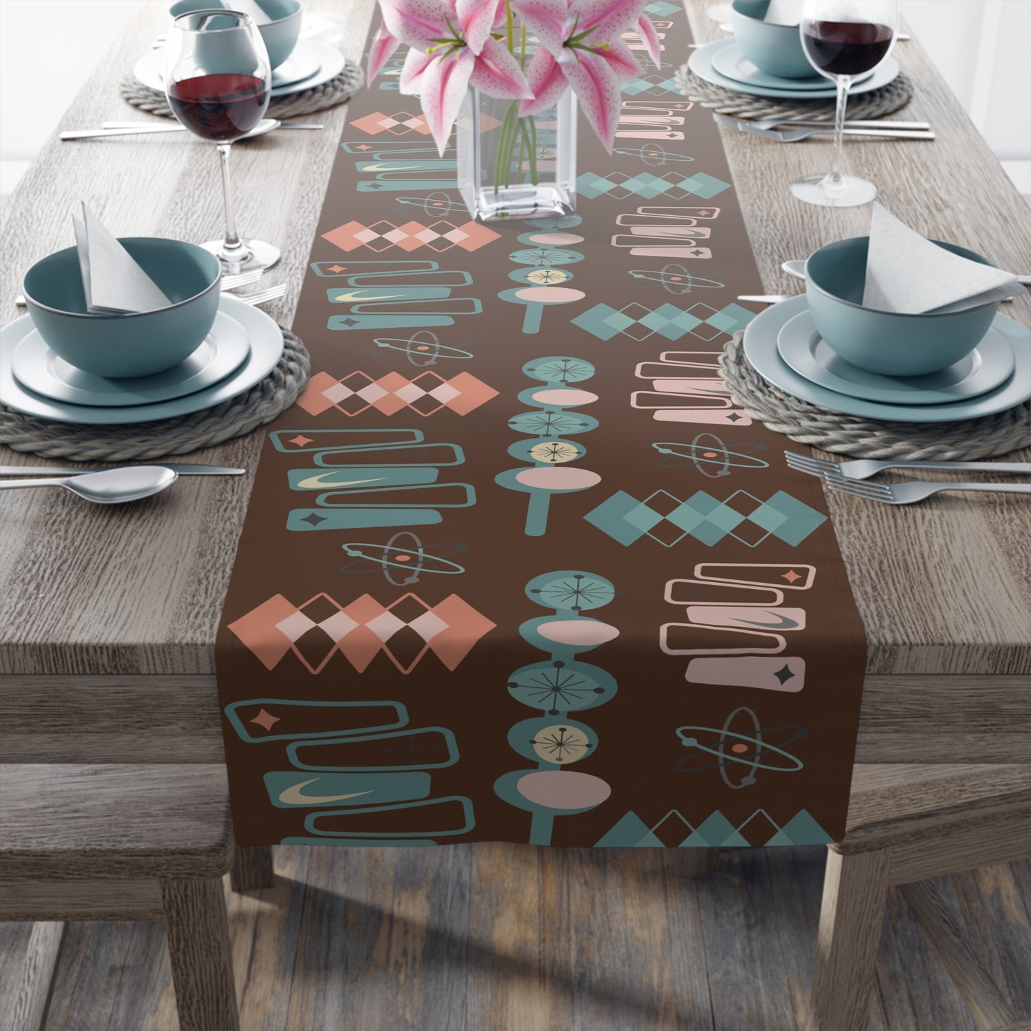Mid Century Modern Retro Atomic 50s Table Runner