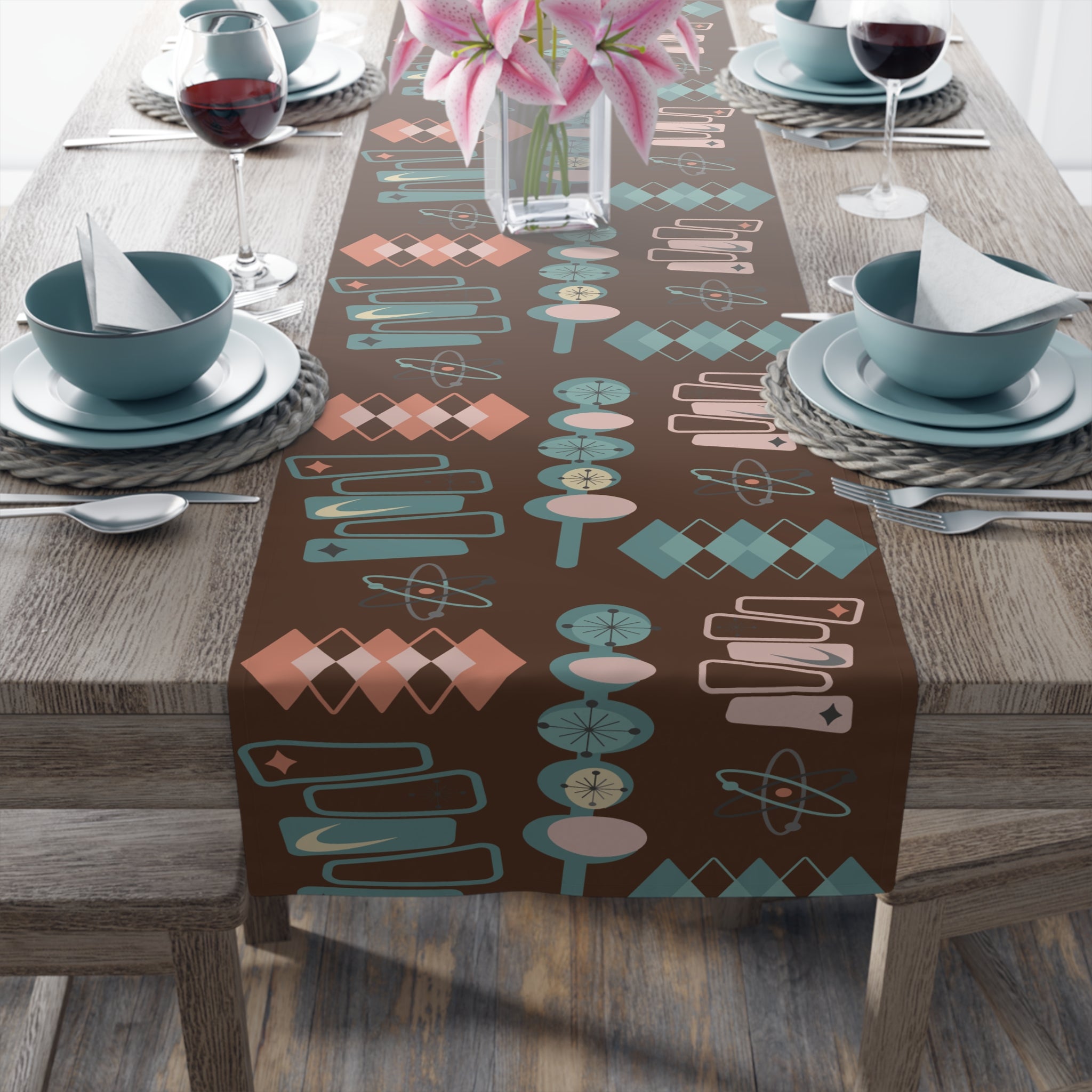 Mid Century Modern Retro Atomic 50s Table Runner