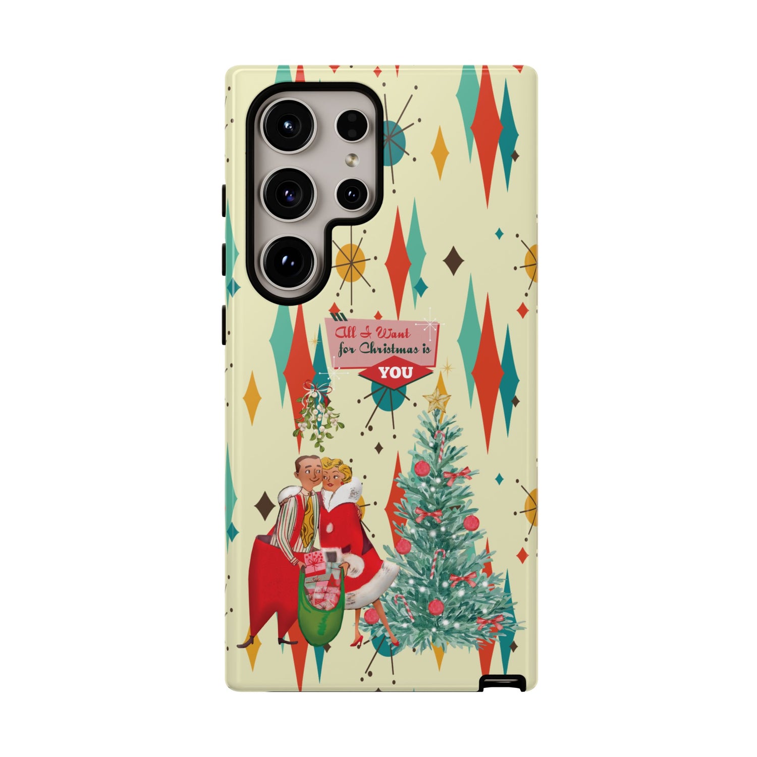 Retro 50s Christmas Phone Case, Mid Century Modern Franciscan Starburst Holiday Smartphone Cover