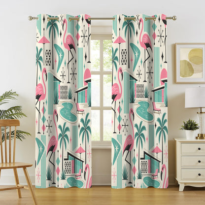 Palm Springs Flamingo Mid Century Modern Grommet Curtain Panels
