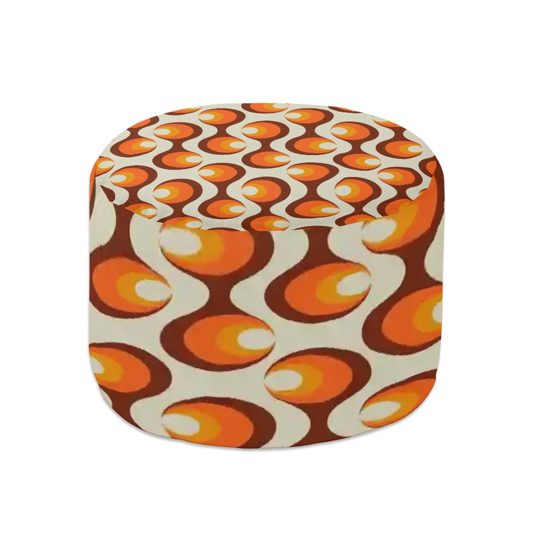 Retro Mod Orange Orb Ottoman, 60s Style Boho Chic Pouf, Mid Century Modern MCM Living Room Decor, Vintage Geometric Pattern Footstool