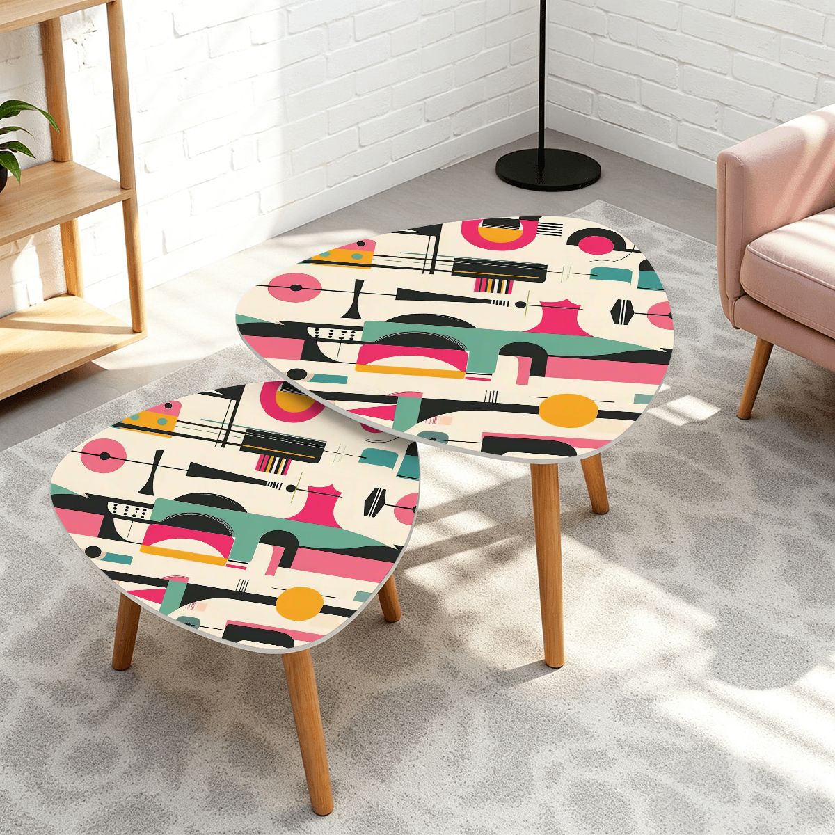 Retro 50s Abstract Geometric Mid Century Modern Nesting Tables
