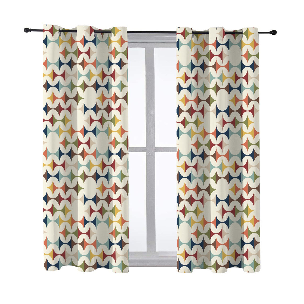 Mid Century Modern Scandinavian Geometric Grommet Curtain Panels