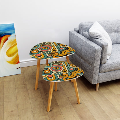 Retro Geometric Nesting Tables, 70s Psychedelic Wave Design, Mid Century Modern Accent Furniture