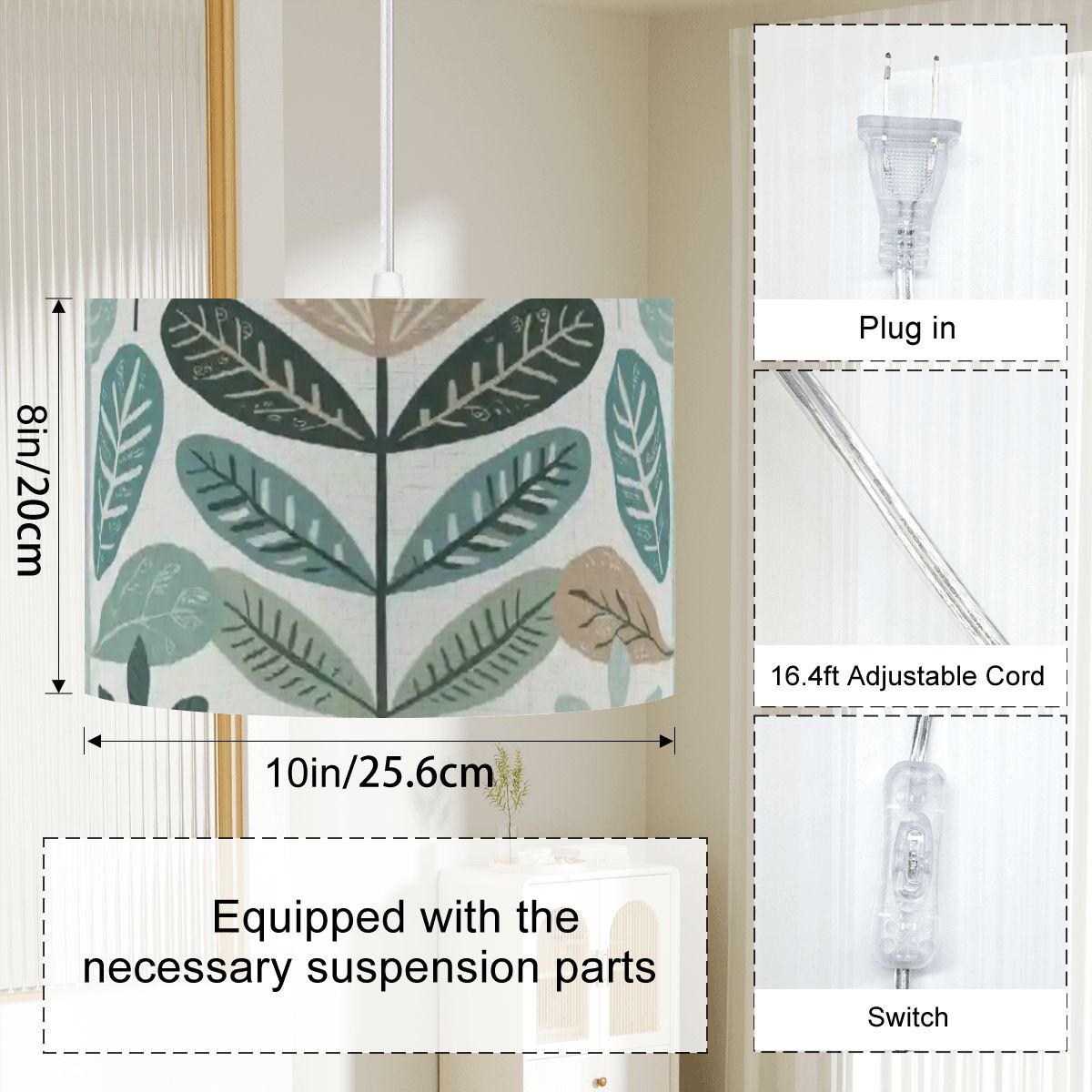 Mid Century Modern Scandinavian Floral Retro Botanical Pendant Lamp