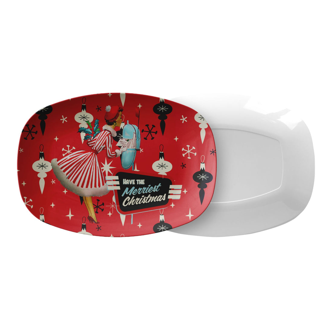 Mid Century Christmas Platter Retro 50s Kitsch Merriest Holiday Serveware