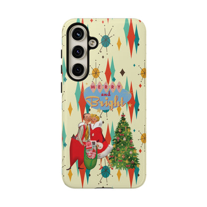 Merry and Bright Retro Christmas iPhone Case, 1950s Kitsch Mid Century Modern Holiday Cover, Atomic Starburst Vintage Phone Accessory