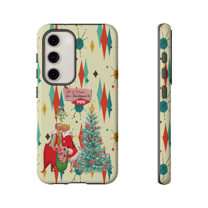 Retro 50s Christmas Phone Case, Mid Century Modern Franciscan Starburst Holiday Smartphone Cover