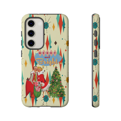 Merry and Bright Retro Christmas iPhone Case, 1950s Kitsch Mid Century Modern Holiday Cover, Atomic Starburst Vintage Phone Accessory