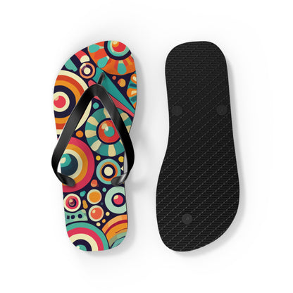 Groovy 70s Psychedelic Flip Flops, Retro Sunburst Beach Sandals