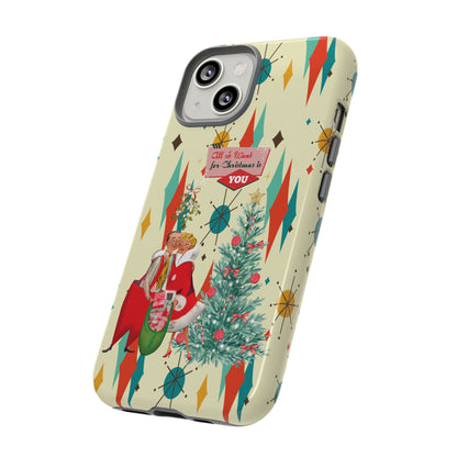 Retro 50s Christmas Phone Case, Mid Century Modern Franciscan Starburst Holiday Smartphone Cover