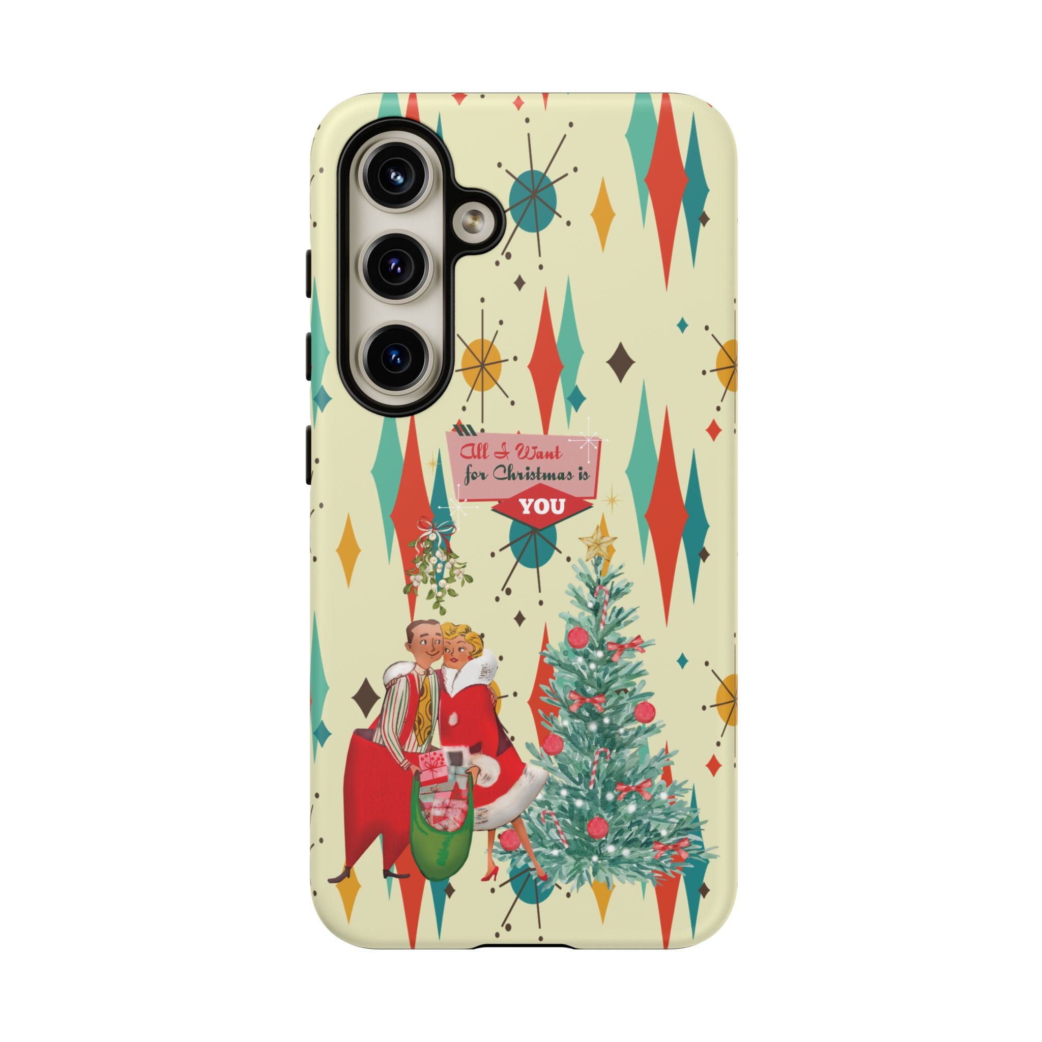 Retro 50s Christmas Phone Case, Mid Century Modern Franciscan Starburst Holiday Smartphone Cover