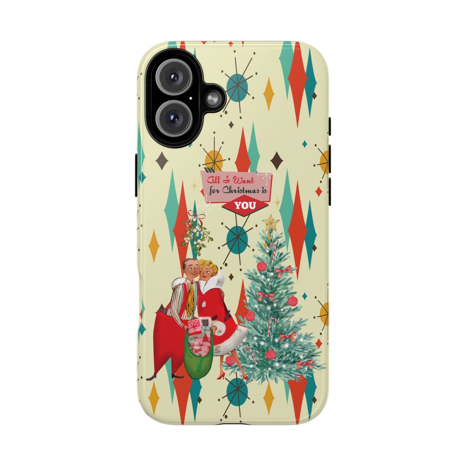 Retro 50s Christmas Phone Case, Mid Century Modern Franciscan Starburst Holiday Smartphone Cover