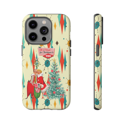 Retro 50s Christmas Phone Case, Mid Century Modern Franciscan Starburst Holiday Smartphone Cover