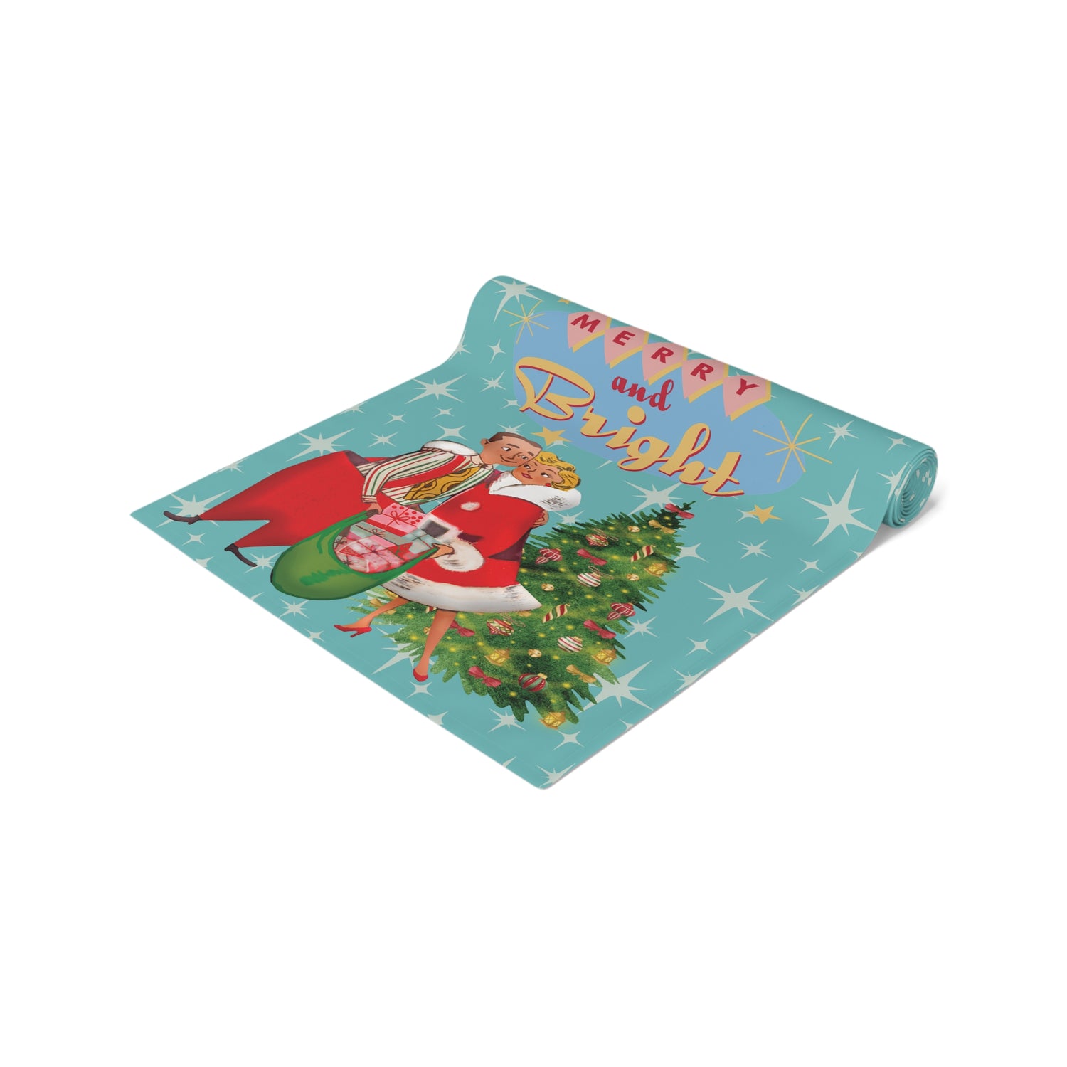 Merry and Bright Retro 1950s Mid Century Modern Christmas Table Runner