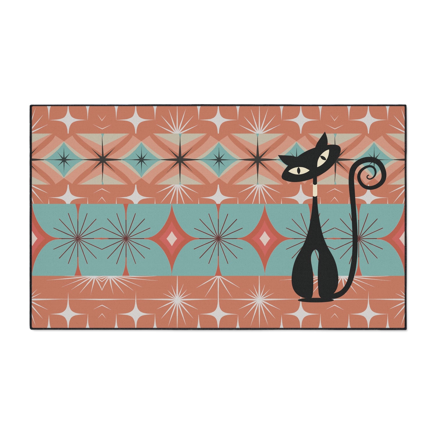 Atomic Cat Mid Century Modern Floor Mat, Retro Starburst Rug