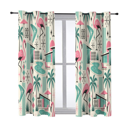 Palm Springs Flamingo Mid Century Modern Grommet Curtain Panels