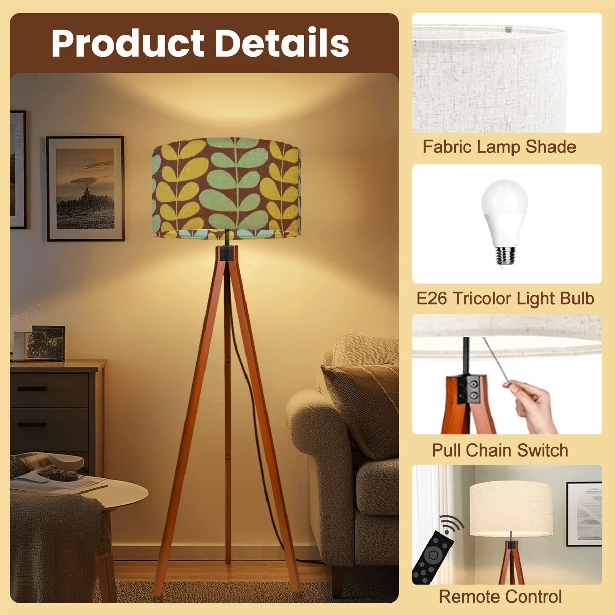 Scandinavian Floral Tripod Floor Lamp Mid Century Nordic Lighting
