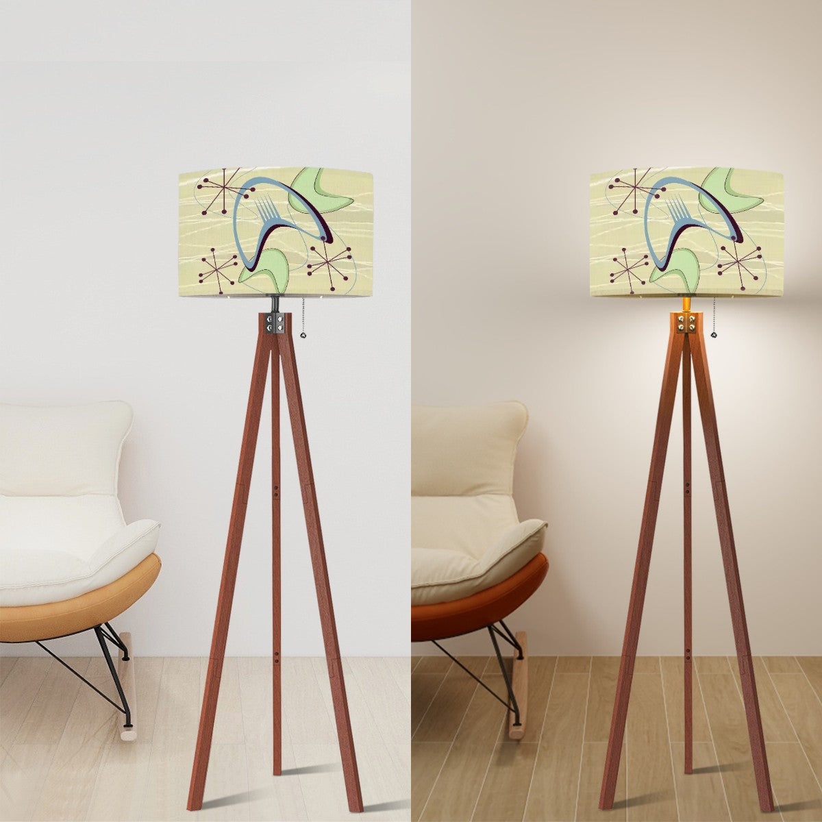 Retro 50s Atomic Boomerang Mid Century Modern Drum Lamp Shade