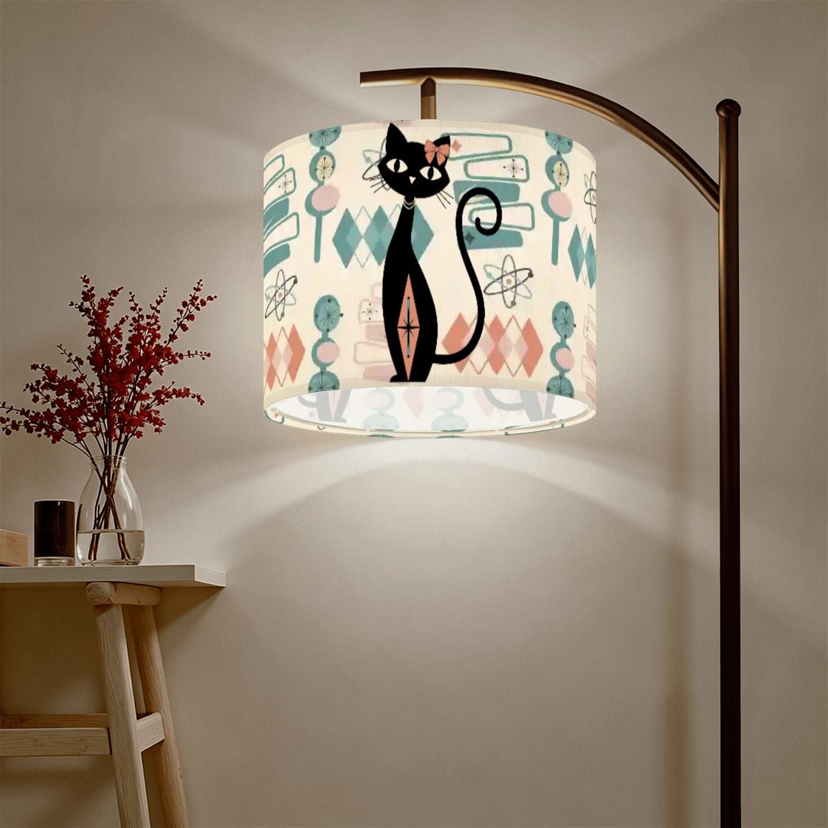 Atomic Cat Mid Century Modern Lamp Shade, Retro 1950S Geometric Accent Lighting