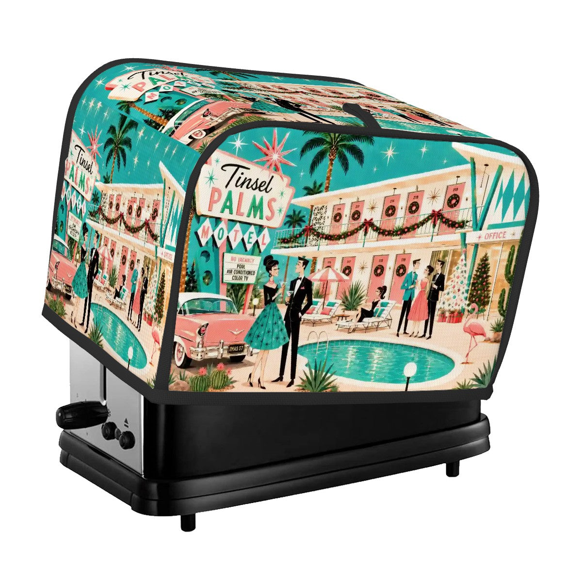 Palm Springs Mid Century Christmas Tinsel Palms Motel Toaster Cover