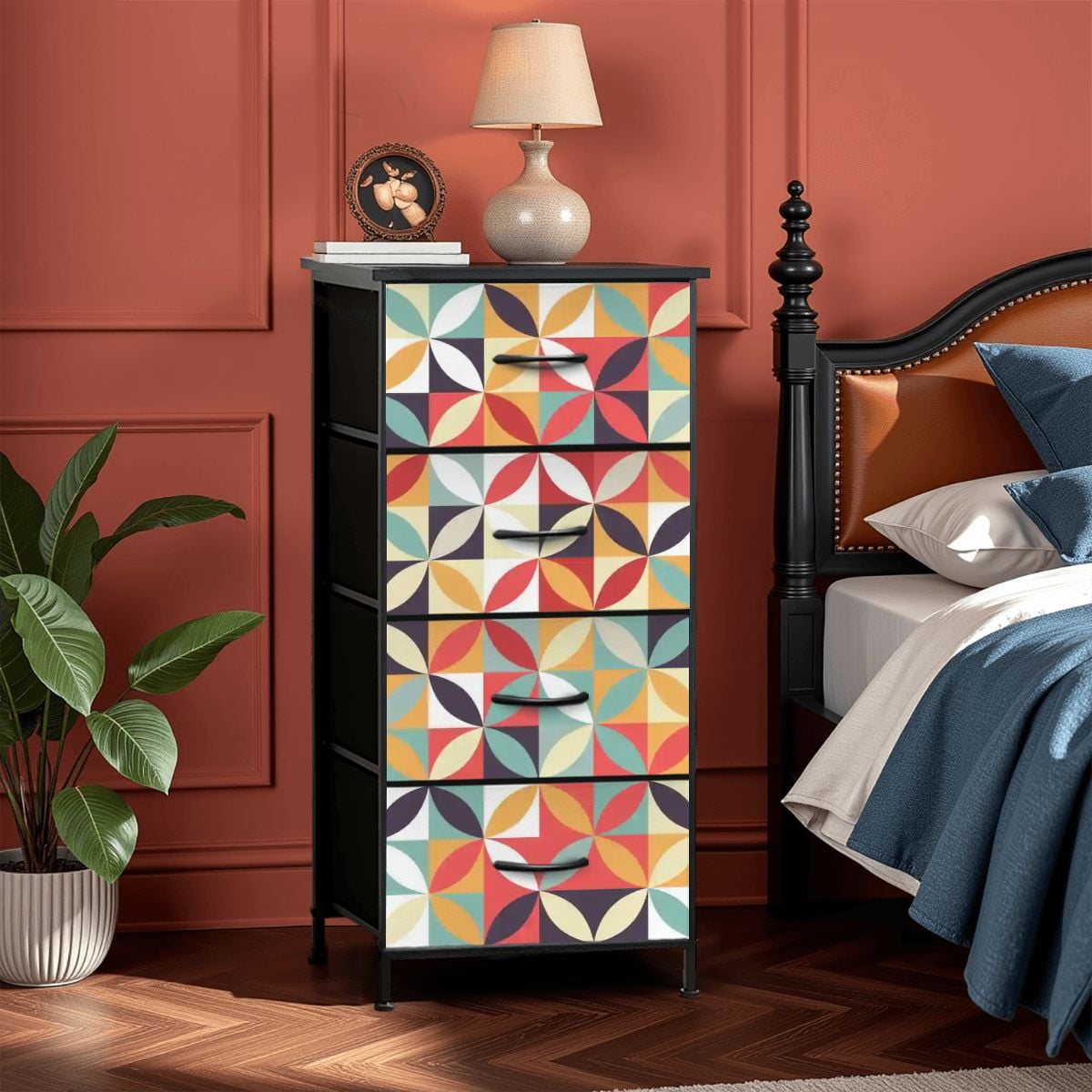 Mid Century Modern Retro Kaleidoscope Pinwheel 4 Drawer Dresser