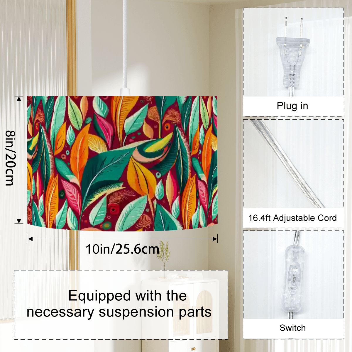 Retro Tropical Botanical Mid Century Modern Bohemian Pendant Lamp