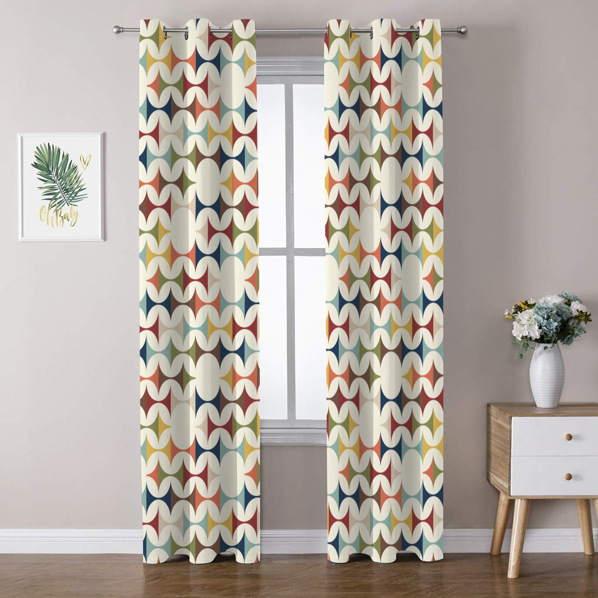 Mid Century Modern Scandinavian Geometric Grommet Curtain Panels
