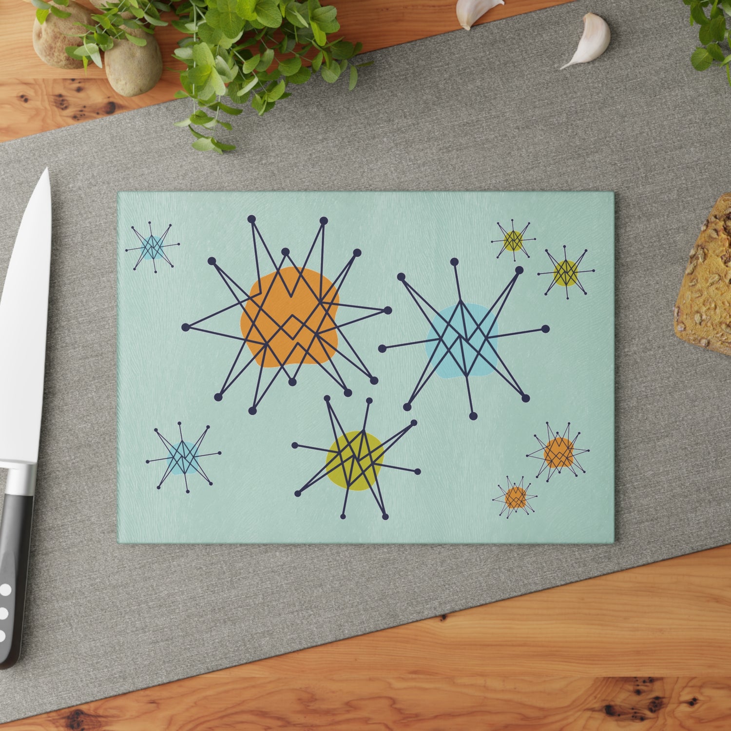 Mid Century Franciscan Starburst Glass Cutting Board, Retro MCM Kitchen