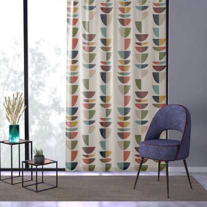 Mid Century Modern Retro Geometric Abstract Sheer Curtain Panel