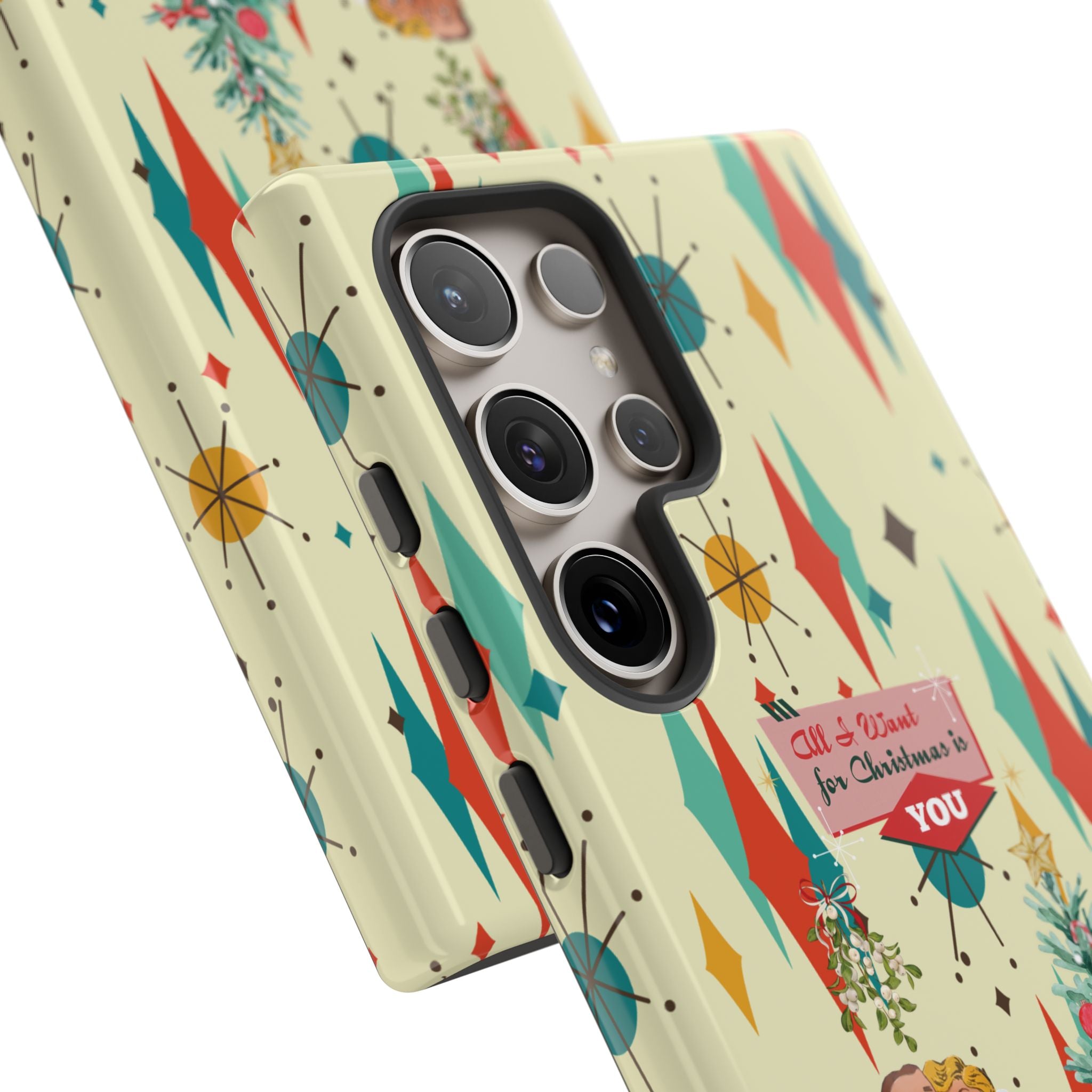 Retro 50s Christmas Phone Case, Mid Century Modern Franciscan Starburst Holiday Smartphone Cover