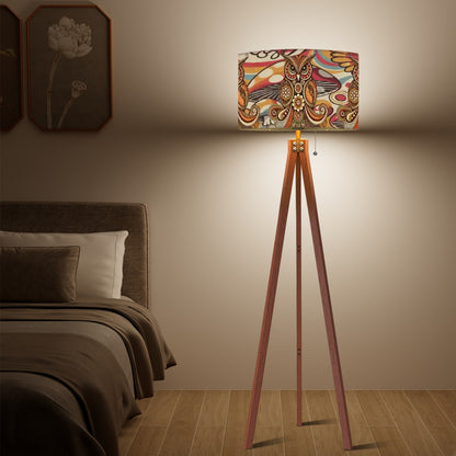 Psychedelic Owl Mushroom Drum Lampshade, Retro 1970s Boho Decor