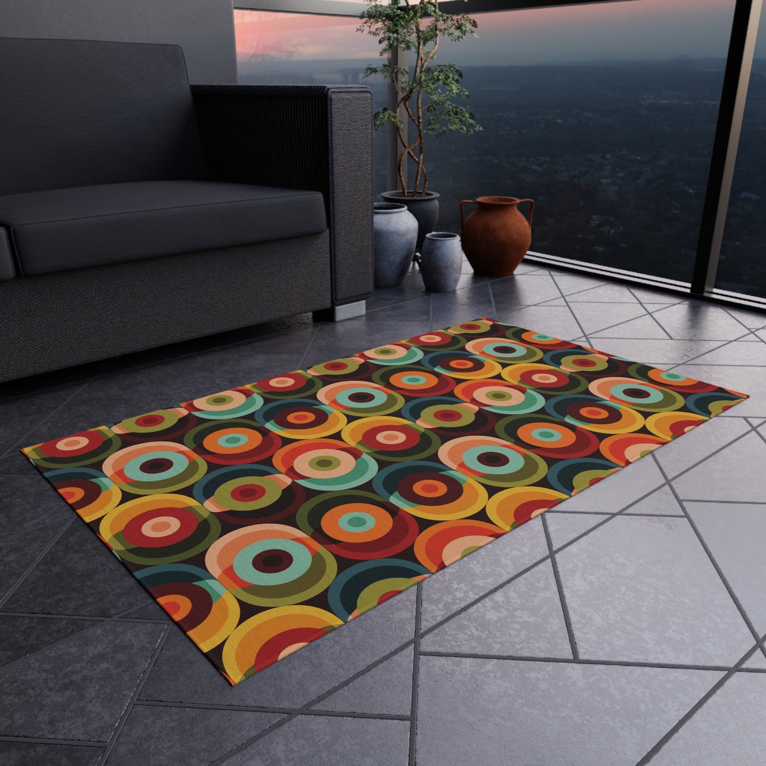 Groovy Retro Orb Mid Century Modern Outdoor Rug