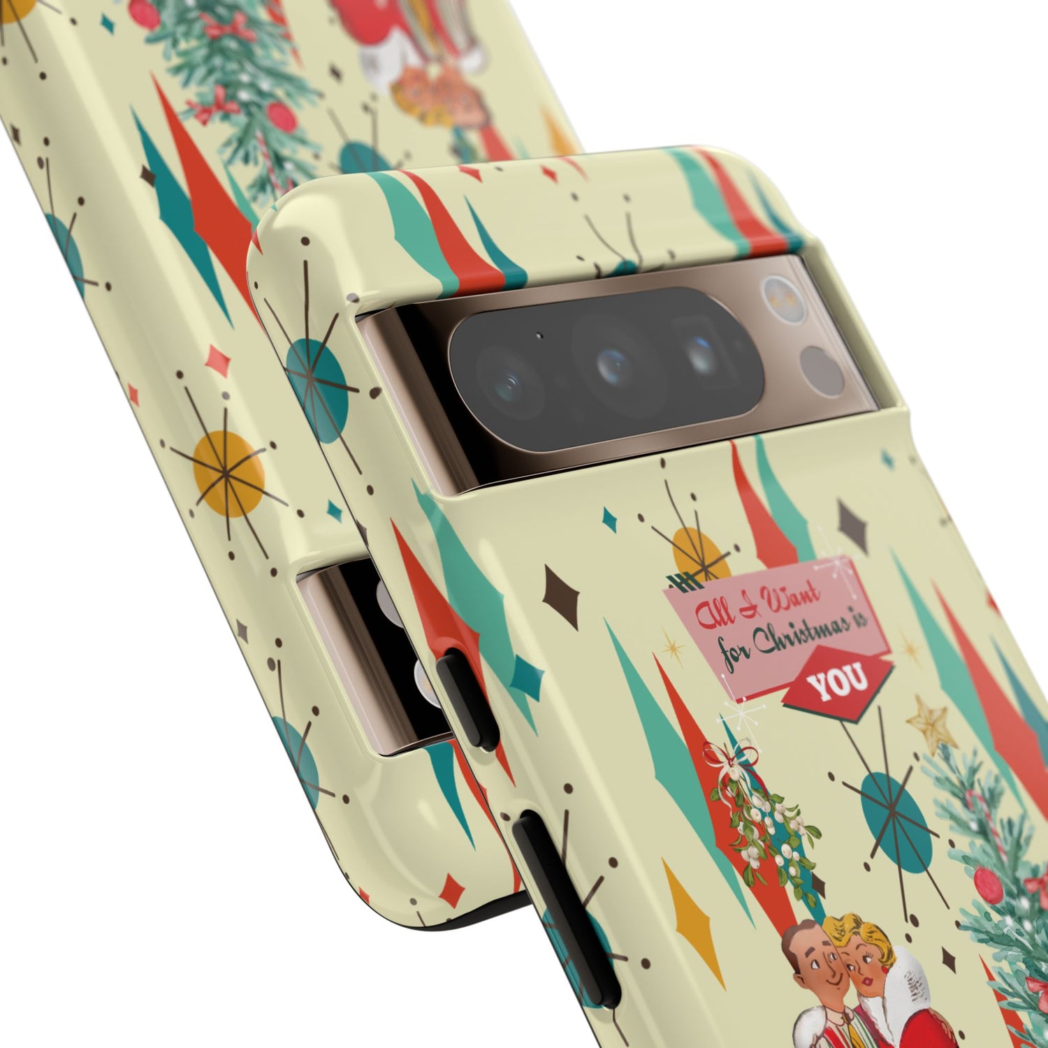 Retro 50s Christmas Phone Case, Mid Century Modern Franciscan Starburst Holiday Smartphone Cover