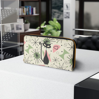 Atomic Cat Kitschy Mid Century Modern Retro 50s Zip Around Wallet