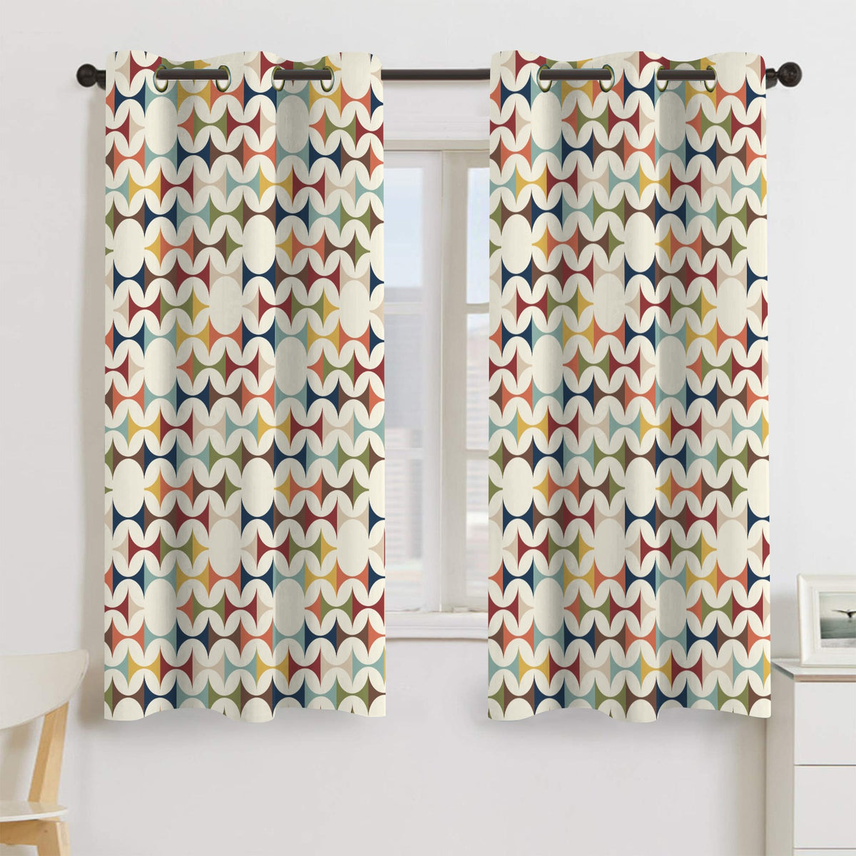 Mid Century Modern Scandinavian Geometric Grommet Curtain Panels