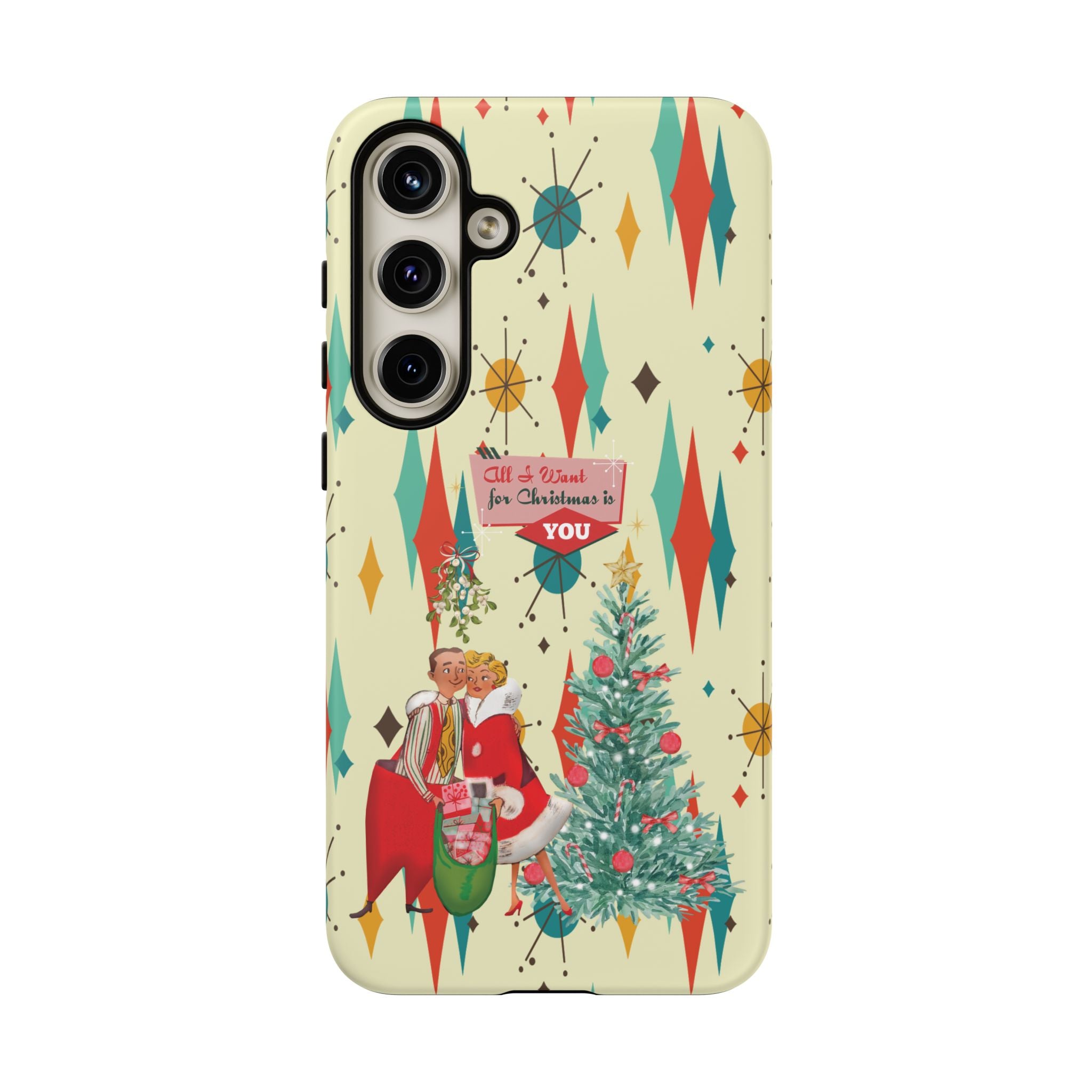 Retro 50s Christmas Phone Case, Mid Century Modern Franciscan Starburst Holiday Smartphone Cover