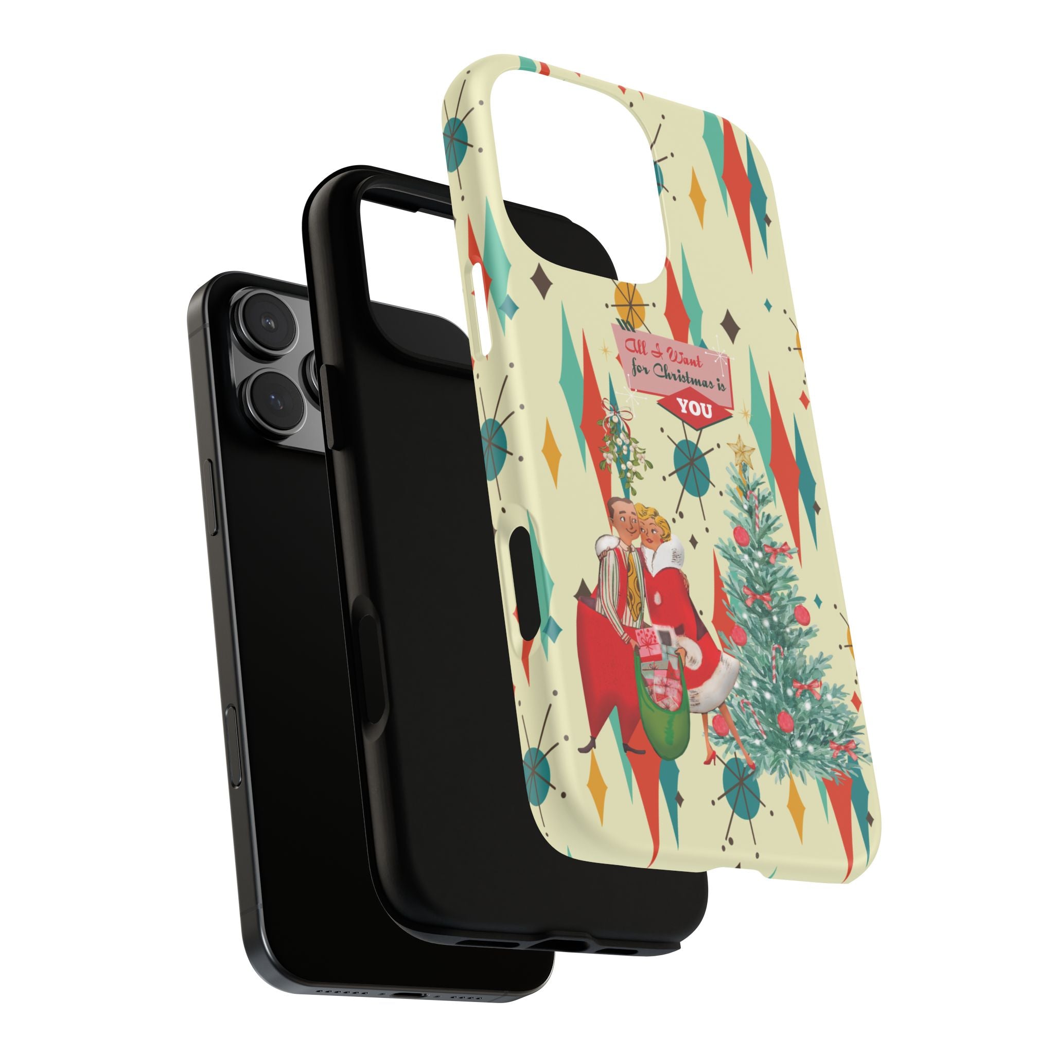 Retro 50s Christmas Phone Case, Mid Century Modern Franciscan Starburst Holiday Smartphone Cover