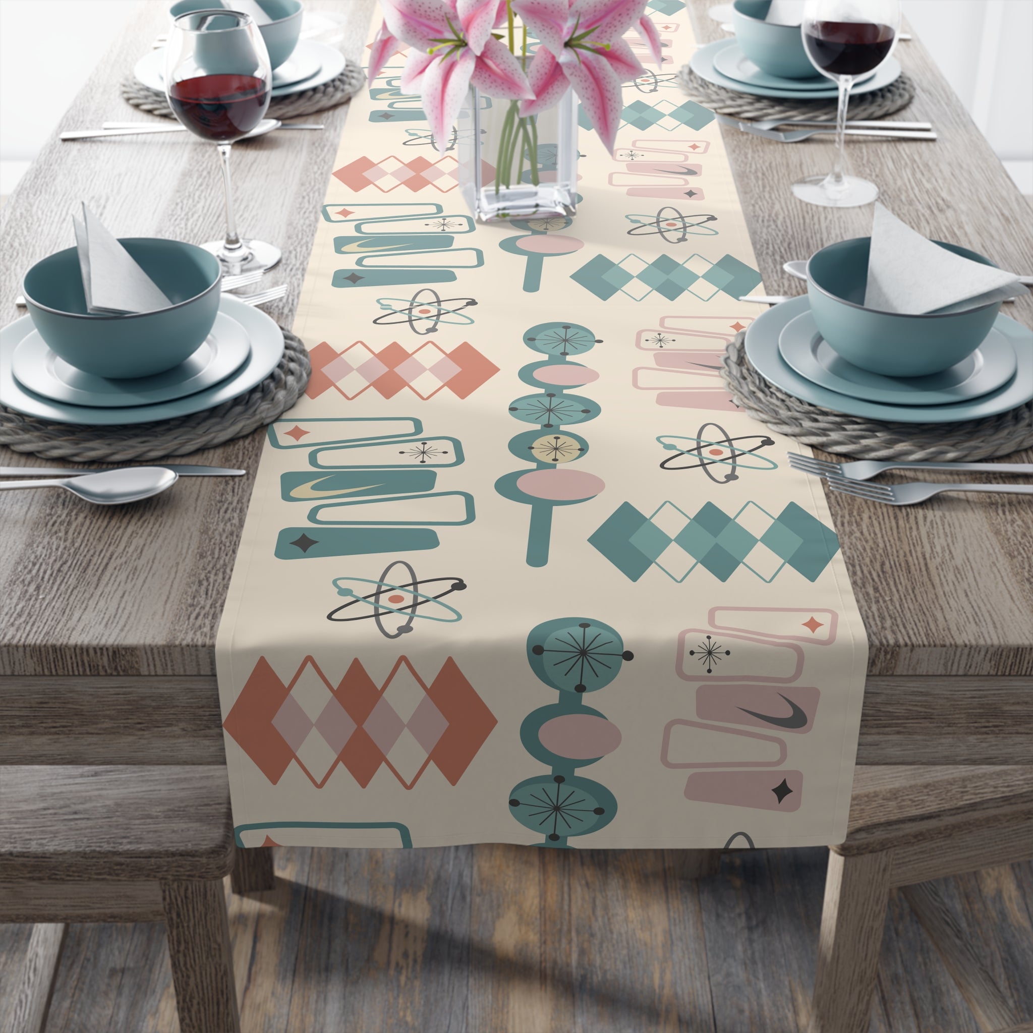 Atomic 1950s Mid Century Modern Retro Table Runner