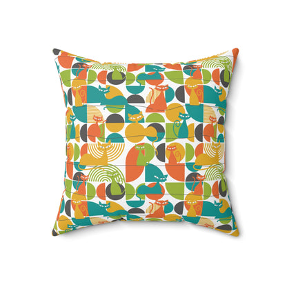 MCM Atomic Cat Retro Geometric Throw Pillow, 50s Mod Cushion