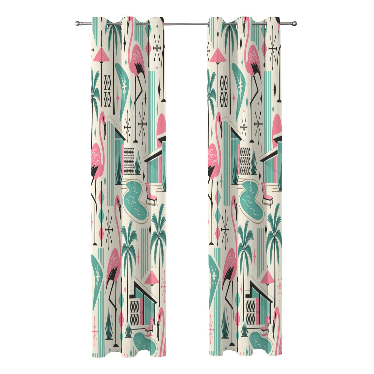 Palm Springs Flamingo Mid Century Modern Grommet Curtain Panels