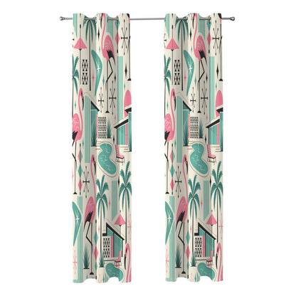 Palm Springs Flamingo Mid Century Modern Grommet Curtain Panels