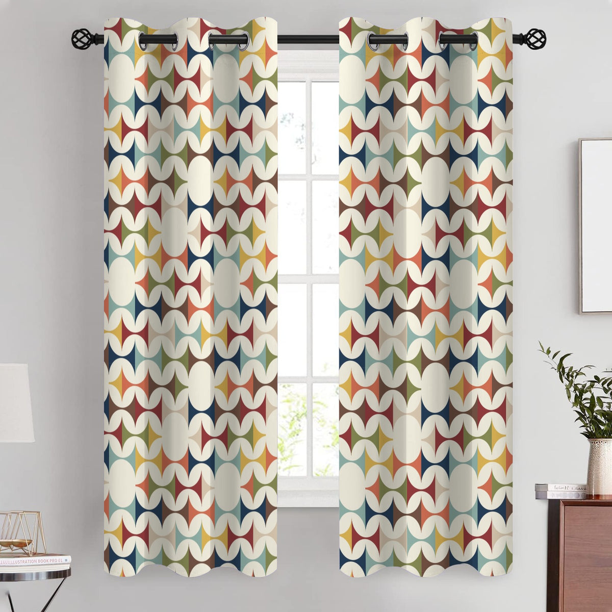 Mid Century Modern Scandinavian Geometric Grommet Curtain Panels